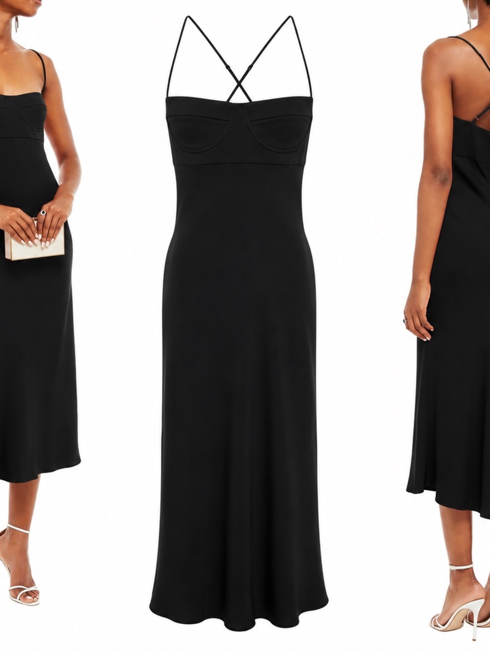 Michelle Mason Black Maxi Dress with Crisscross Spaghetti Straps size 4
